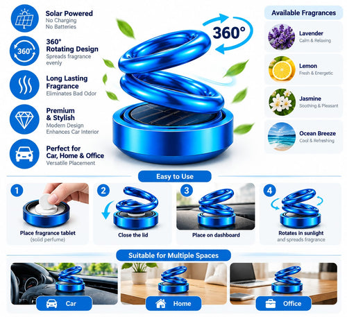6319 Solar Power Car Aroma Diffuser 360double Ring Rotating Design Car Fragrance Diffuser Car Perfume Air Freshener For Dashboard Home Office