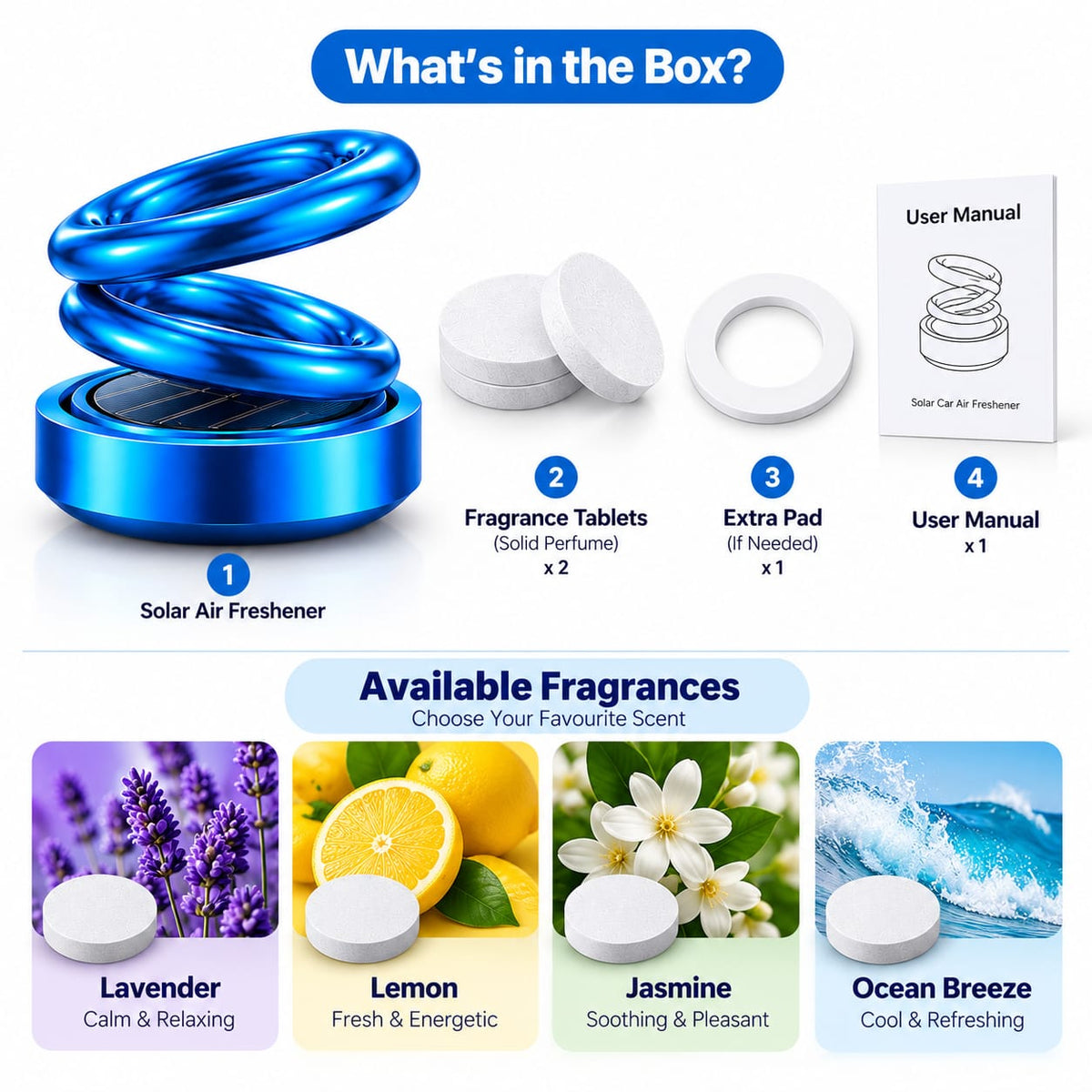 6319 Solar Power Car Aroma Diffuser 360double Ring Rotating Design Car Fragrance Diffuser Car Perfume Air Freshener For Dashboard Home Office